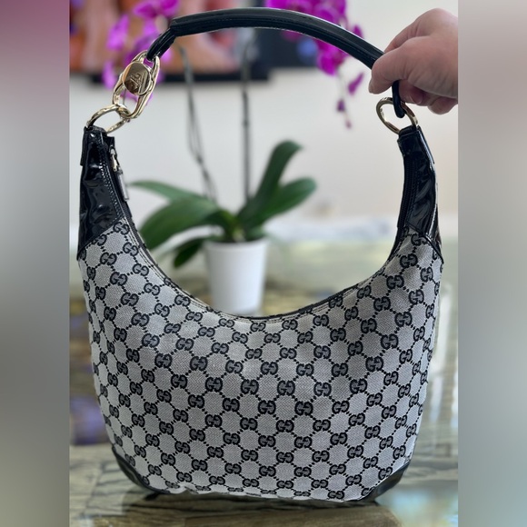 Gucci GG Monogram Canvas Patent Leather Hobo Bag Black GHW With COA Looks New - Picture 4 of 13